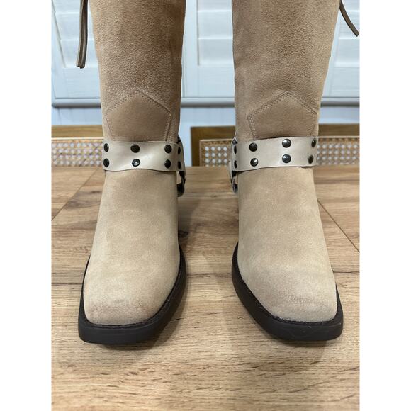 Dingo Women's Bronco Suede Leather Boot Harness Natural Cream Sz 11 New w/ Flaws - Picture 7 of 16